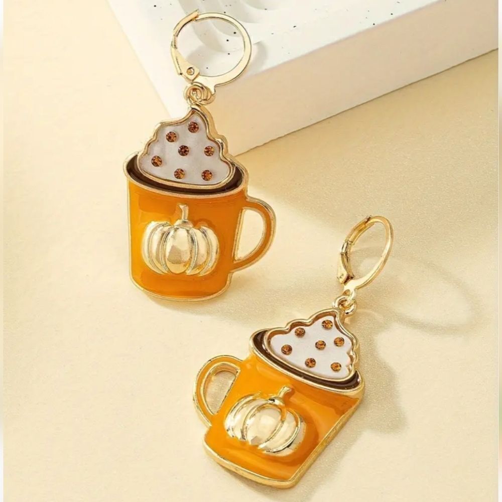 PUMKPIN SPICE COFFEE cappuccino latte cup cute fall earrings